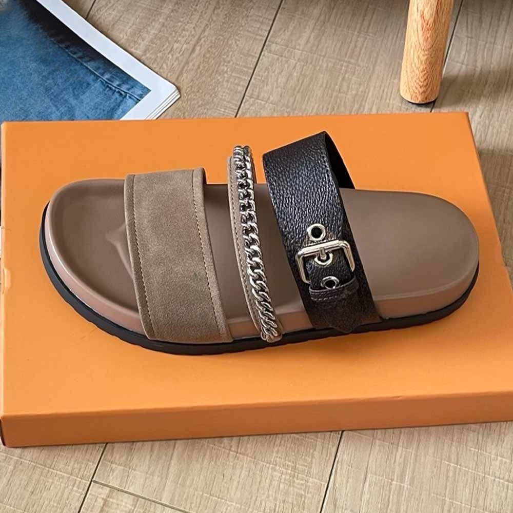 Women's new casual fashion chain decorative slippers have a shoe box