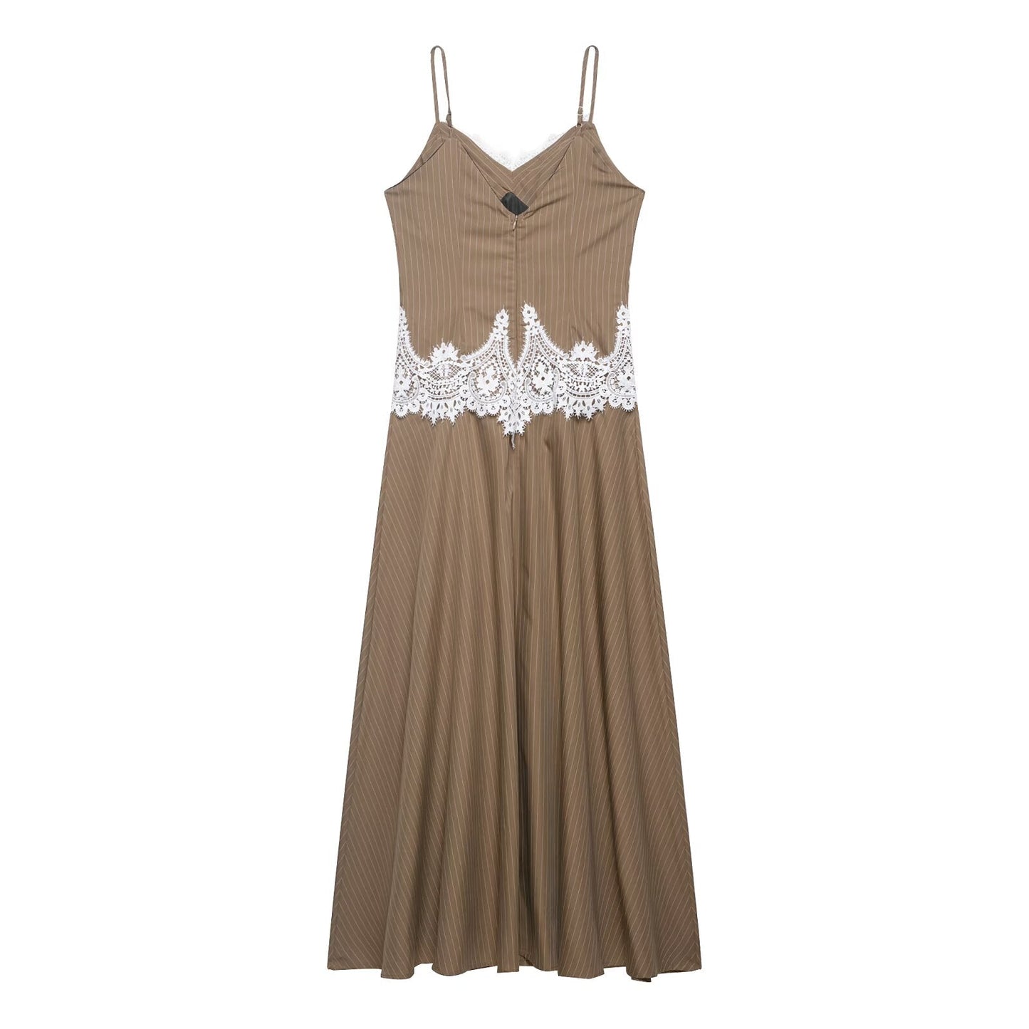 Women's lace patchwork suspender MIDI dress