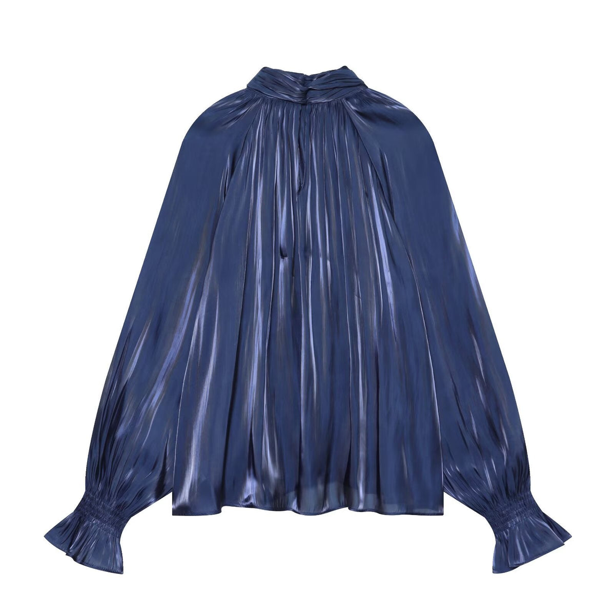Women's bow decoration stand collar satin textured shirt