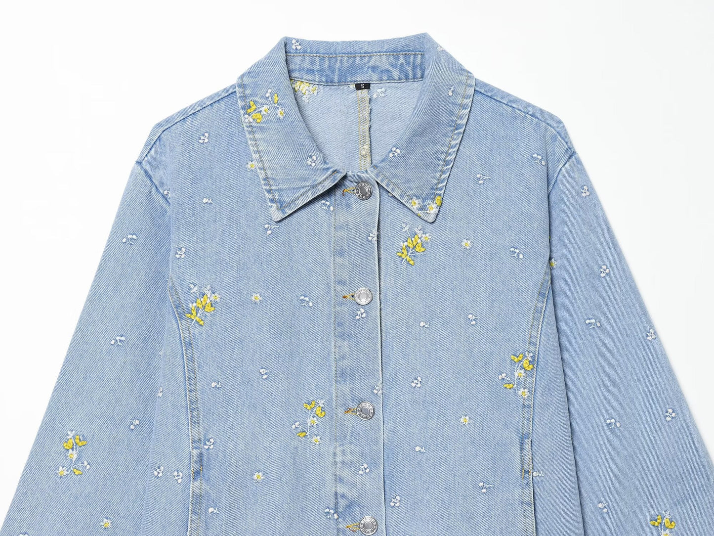 suit Women's 2 pieces flower embroidered denim jacket Coat+Shorts