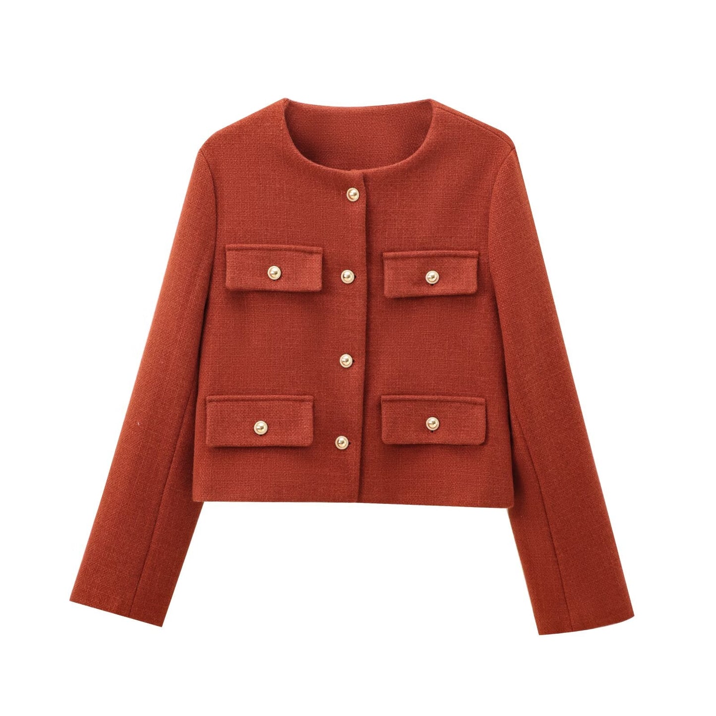 Women's new flip cover decoration short O Neck Blazer Coat