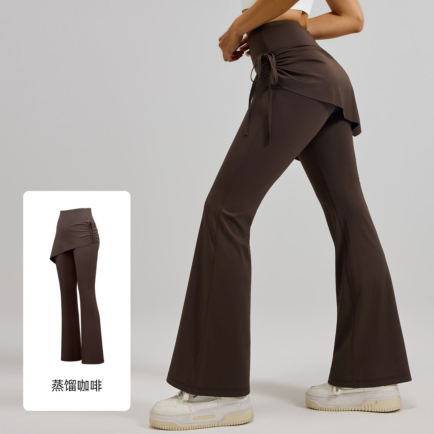 LU Women's new Joker wrinkled trumpet skirt fake two pieces of micro La Pilates high waist hip yoga pants.