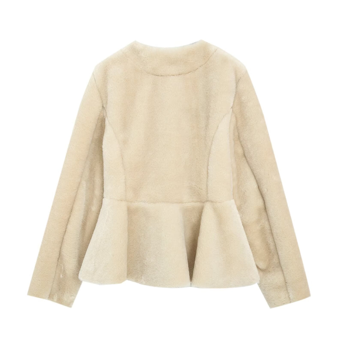 Women's faux fur effect round neck jacket Coat