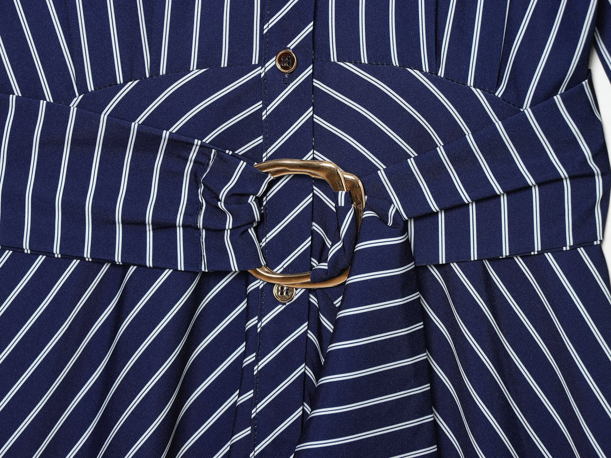 Women's with belt striped shirt style dress
