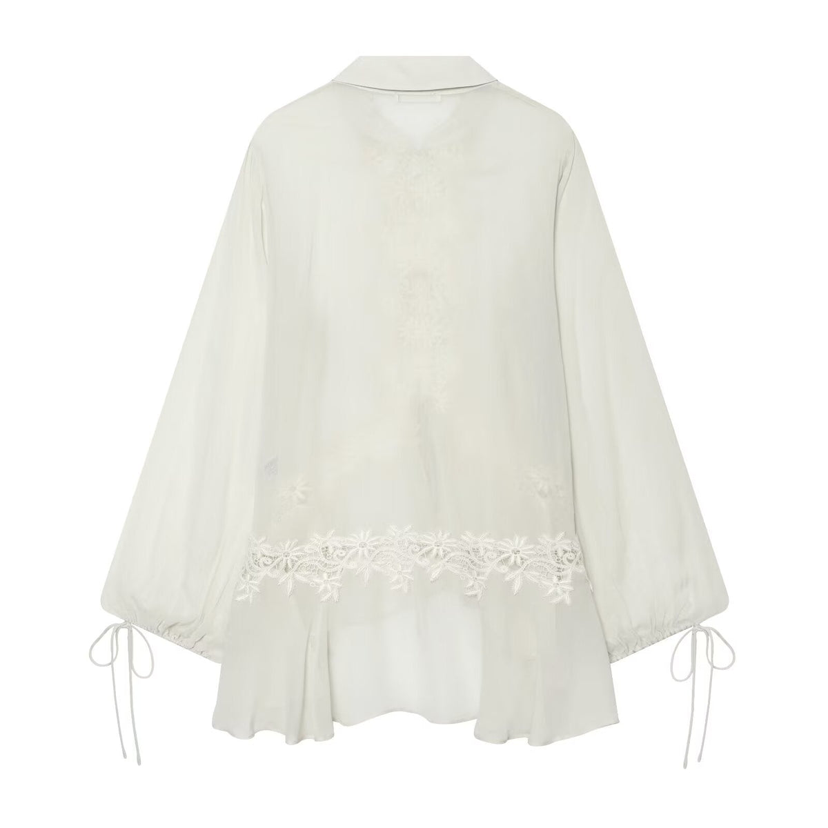 Women's long sleeved lapel embroidered lace shirt