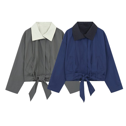 Women's with belt casual short lace up Coat