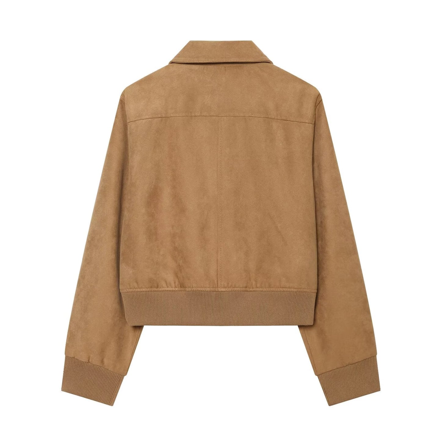 Women's suede texture short lapel pilot jacket