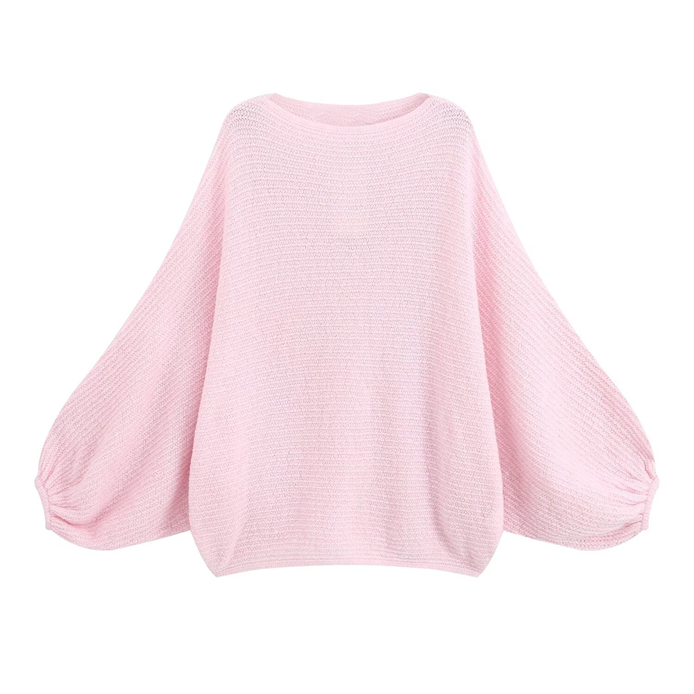 Women's pleated cuffs soft texture knitted sweater