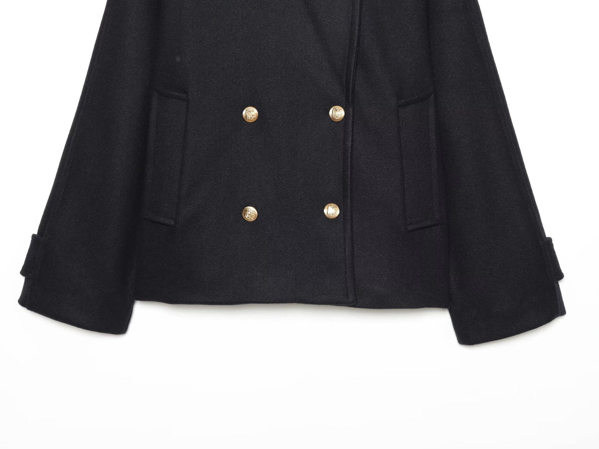 Women's short double breasted woolen blend coat