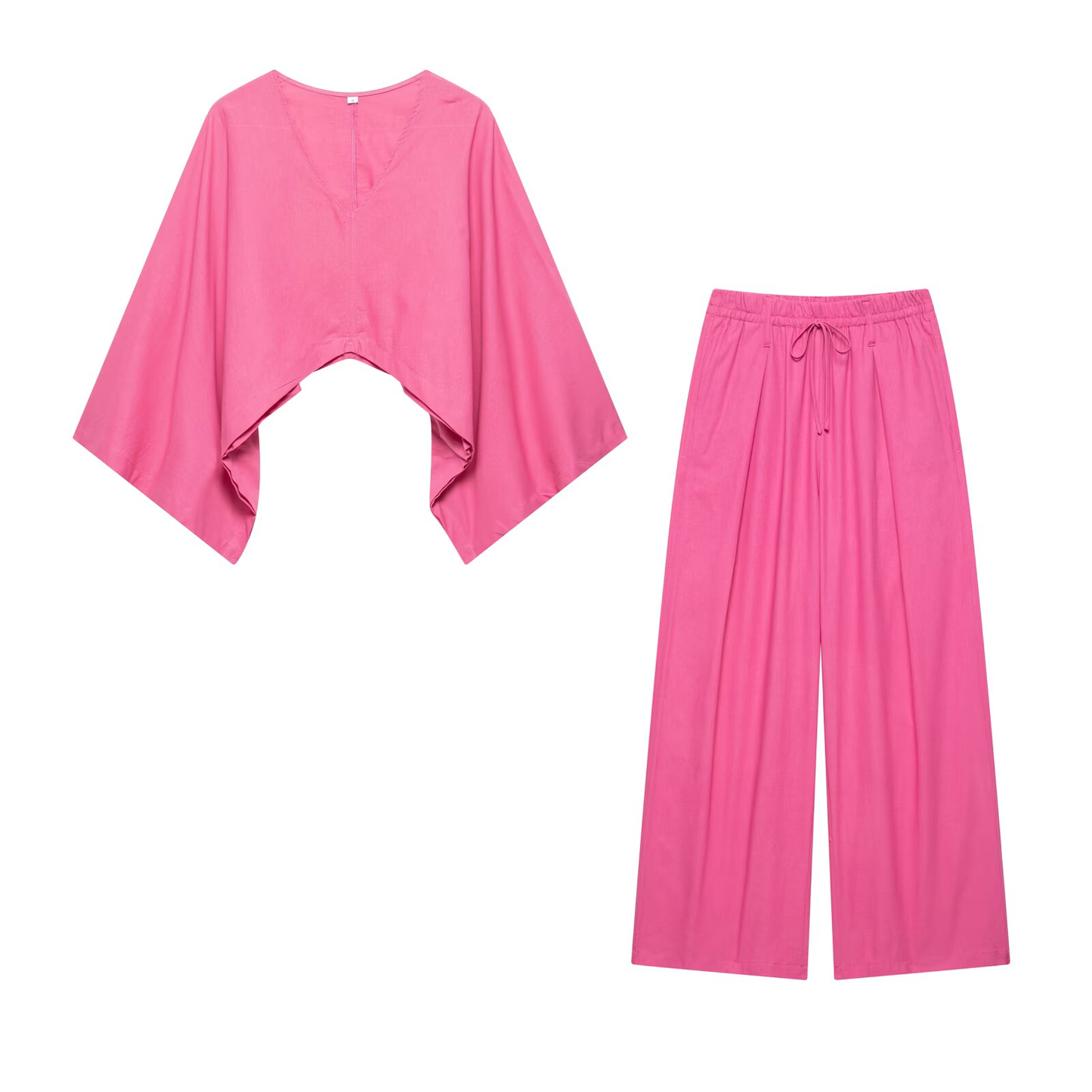 suit Women's 2 pieces linen blend cape style top+Pants