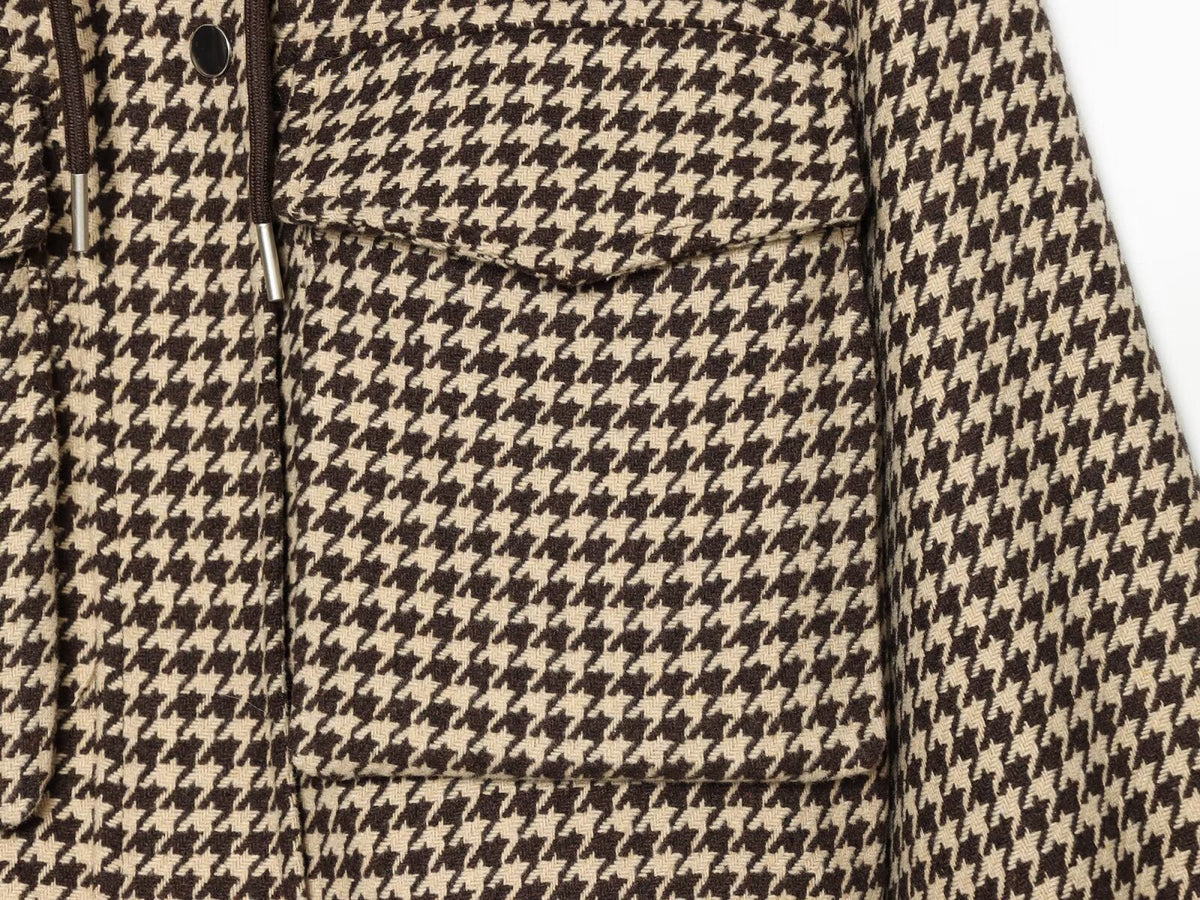 Women's with drawstring retro checkered short Coat