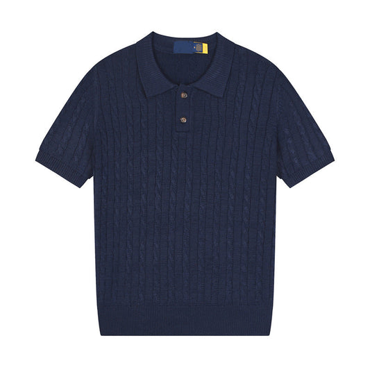 Women's new casual versatile lapel short-sleeved knitted sweater