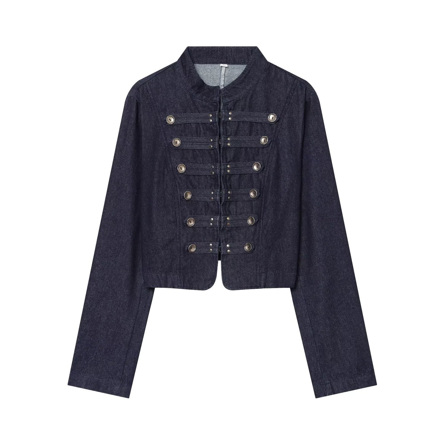 Women's buckle decoration short denim jacket
