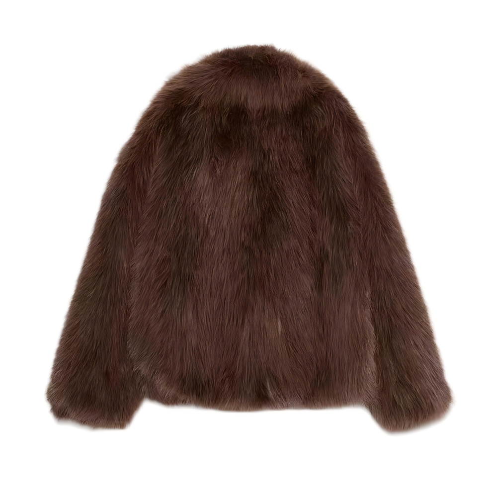Women's artificial fur effect lapel jacket coat