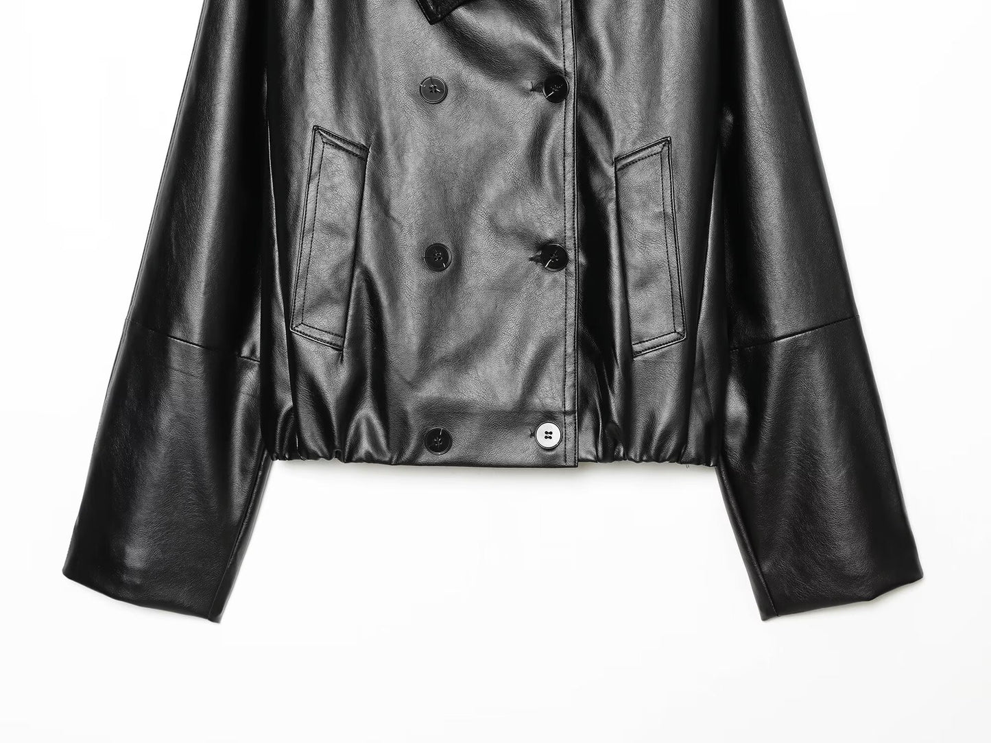 Women's retro double breasted faux leather jacket