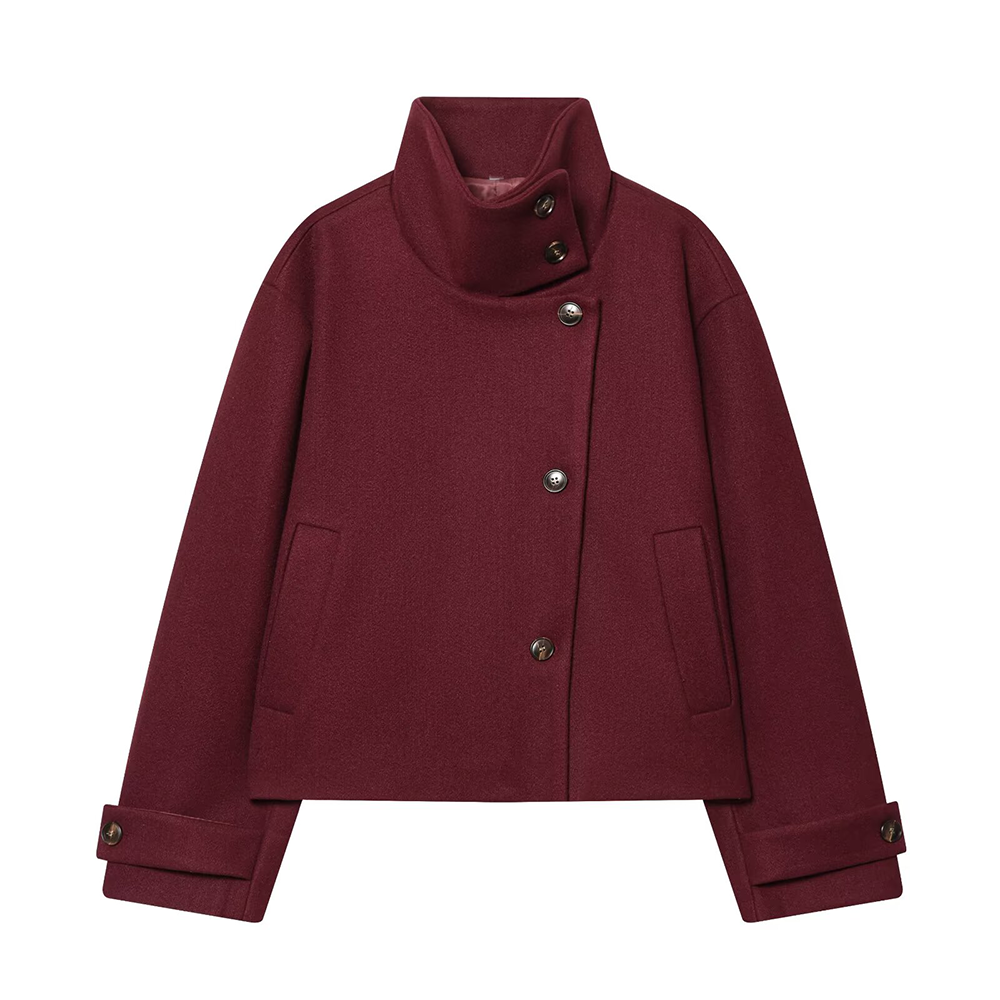 Women's new multi-color stand collar buttoned Coat