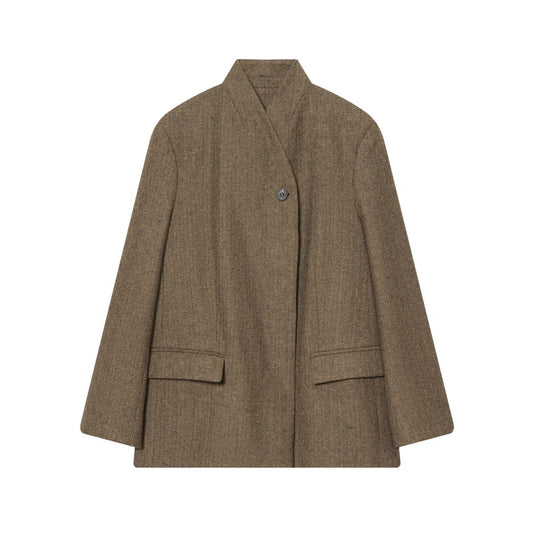 Women's loose stand collar herringbone diagonal Blazer Coat