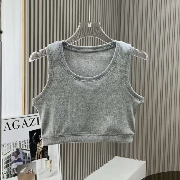 2026 women's new fashion Joker fitness embroidery thread short bust vest