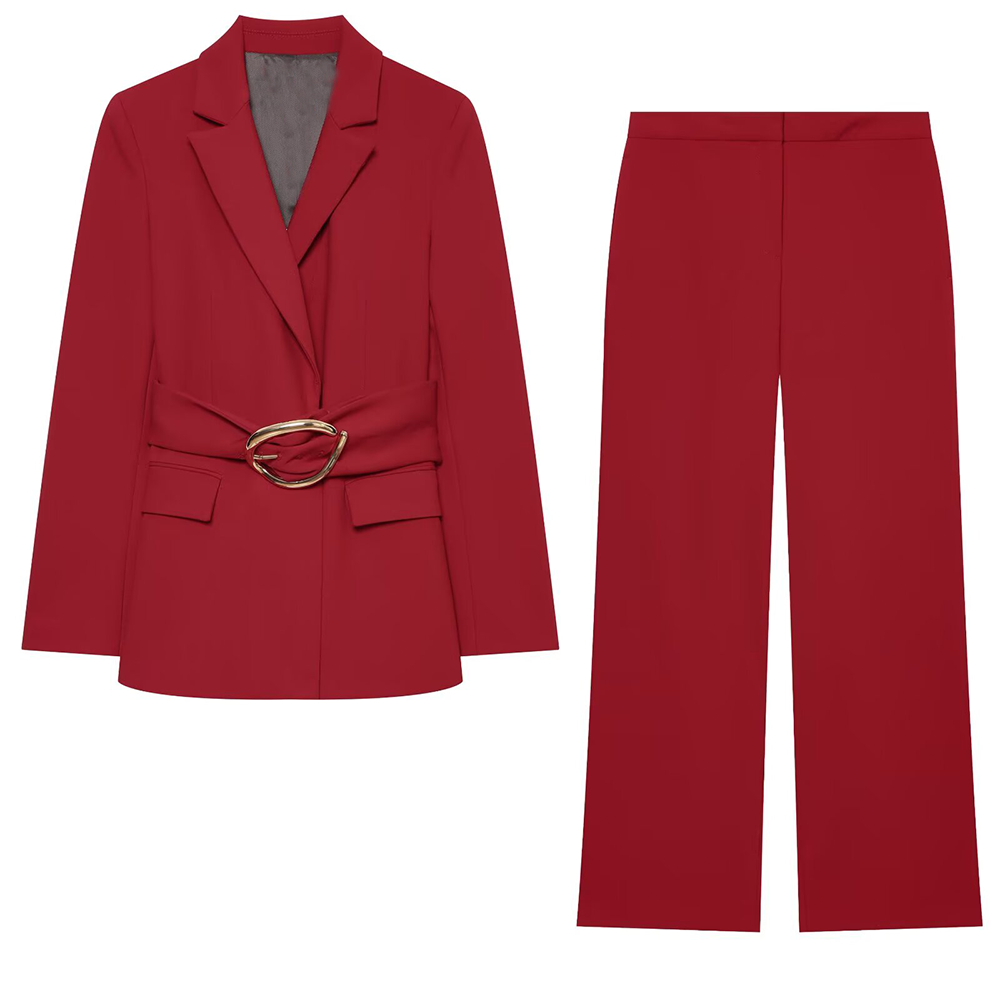 suit Women's 2 pieces buckle belt decoration slim Blazer Coat+pants