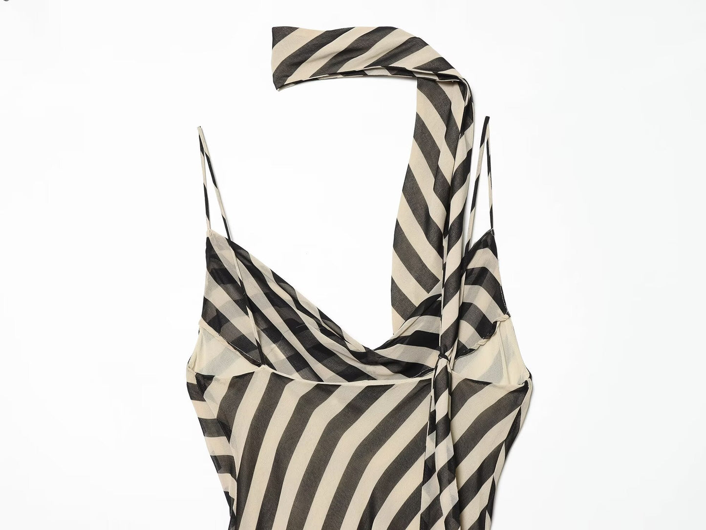 Women's ribbon decoration striped Swing collar dress