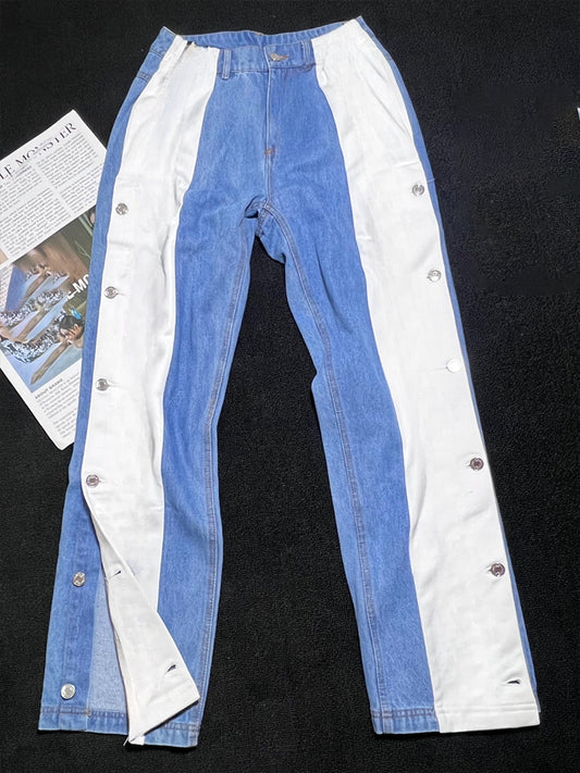 Women's new casual breasted loose sport jeans