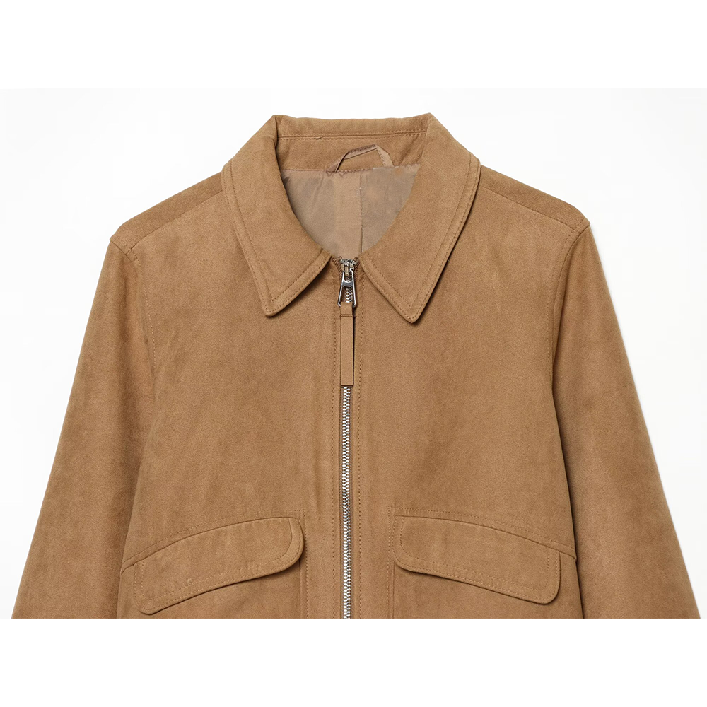 Women's suede texture short lapel pilot jacket