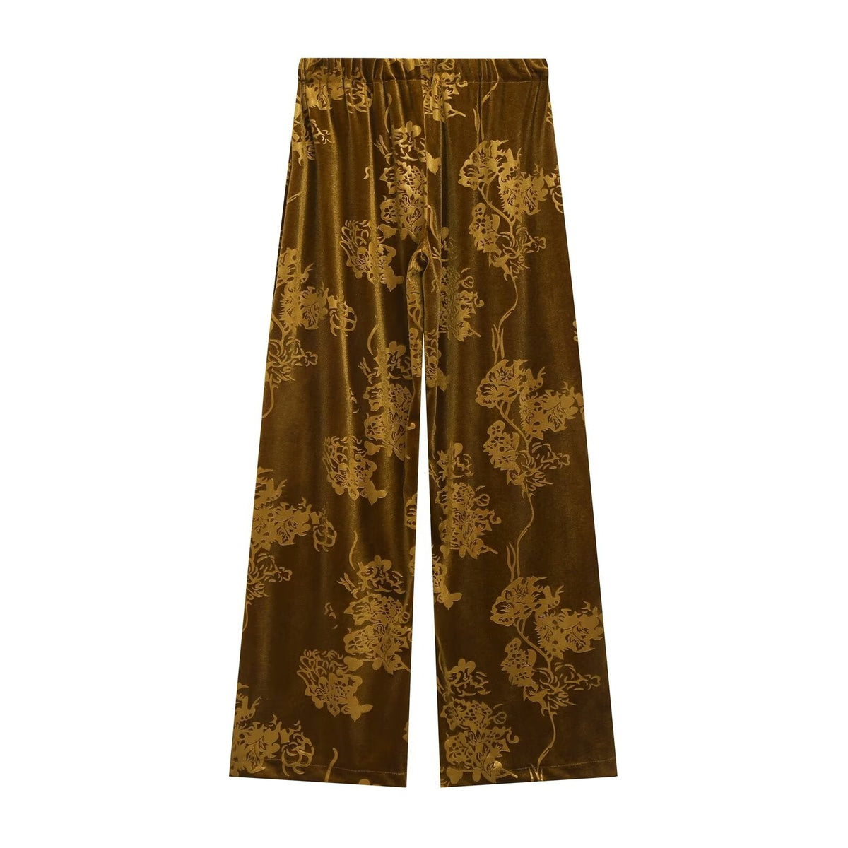suit Women's 2 pieces bow decoration printed velvet top +pants