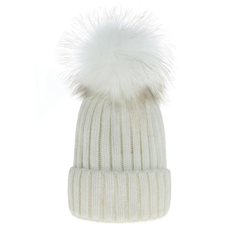 Women's new elastic wool ball decorative knitted hat