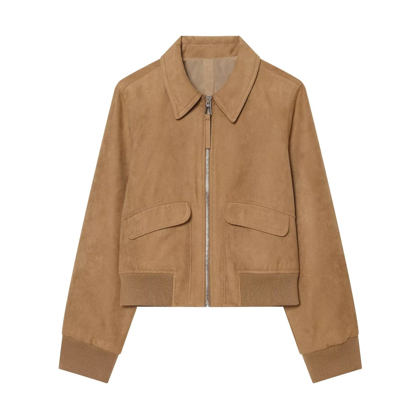 Women's suede texture short lapel pilot jacket