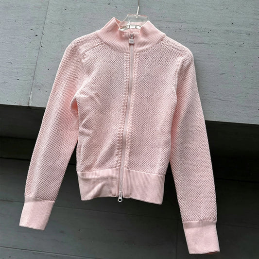 Women's new zipper knitted round neck long sleeve coat