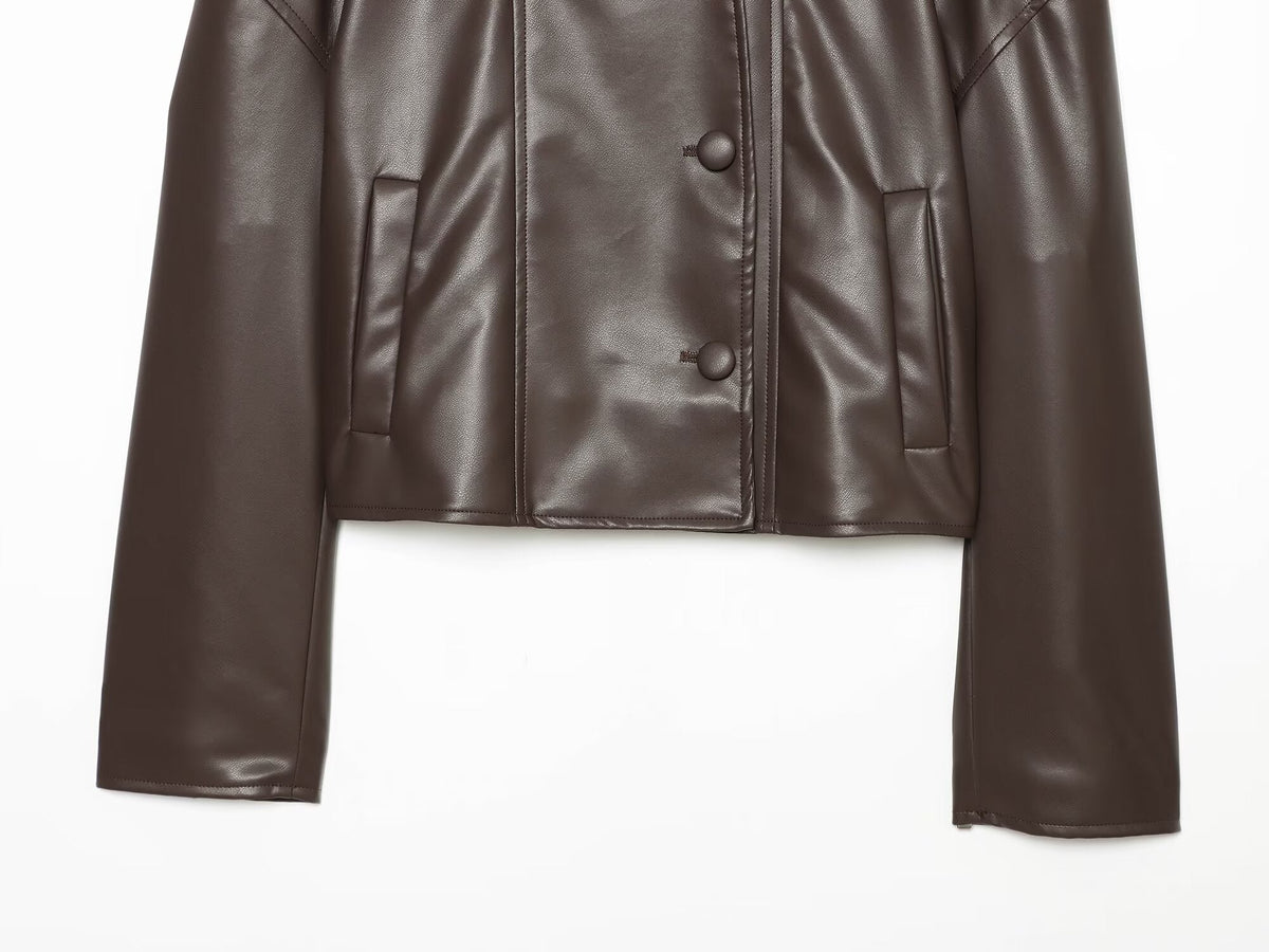 Women's back pleated leather effect jacket Coat