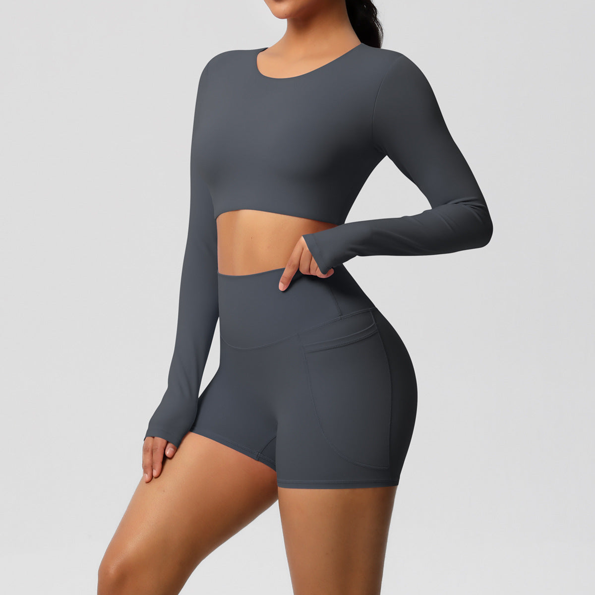 Ladies' New Solid Color Double-sided Nylon Sanding with Chest Pad Yoga Suit Sports Running Fitness Two-piece Suit
