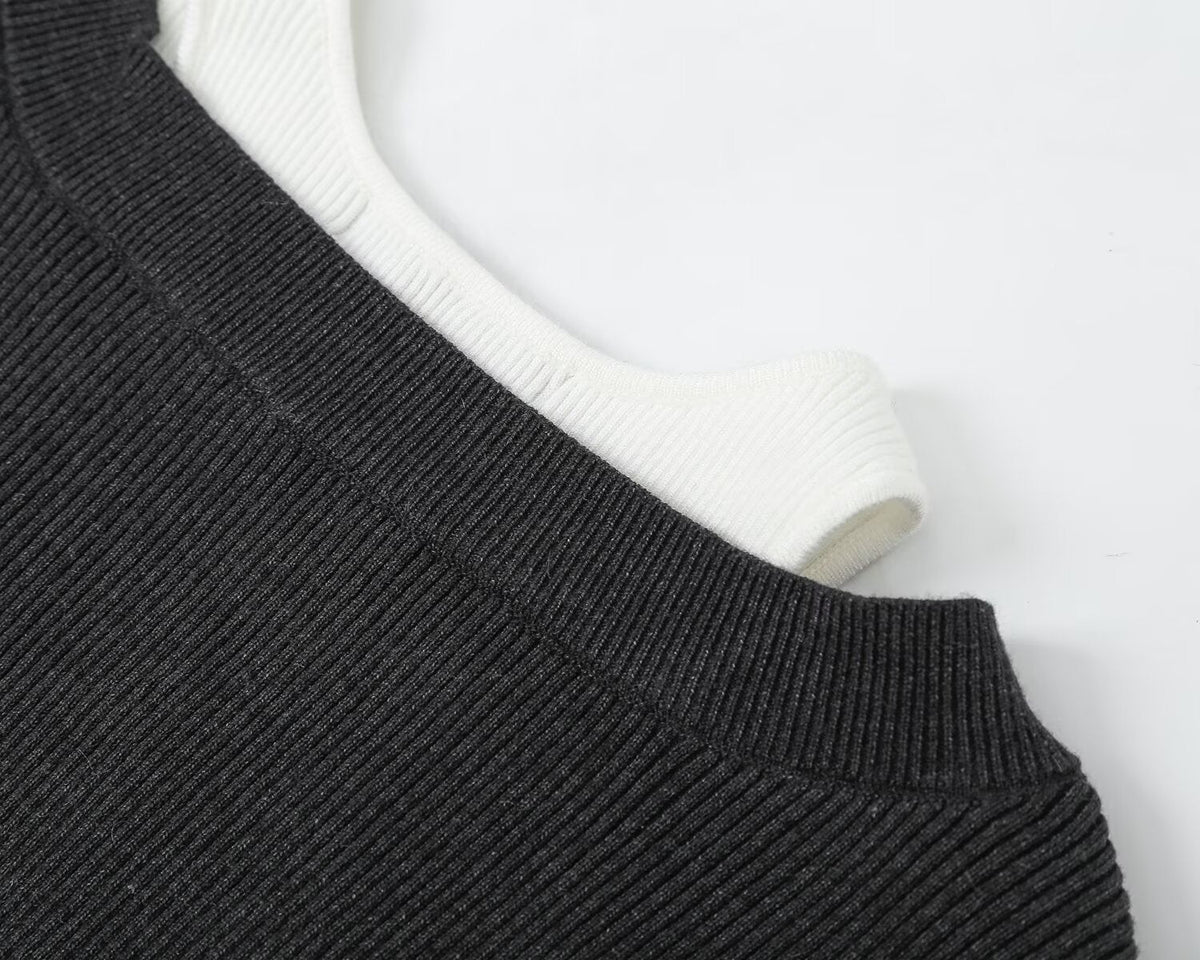 Women's fake two-piece round neck knitted sweater