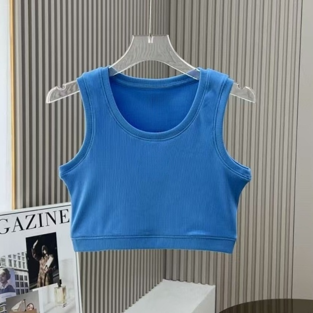 2026 women's new fashion Joker fitness embroidery thread short bust vest