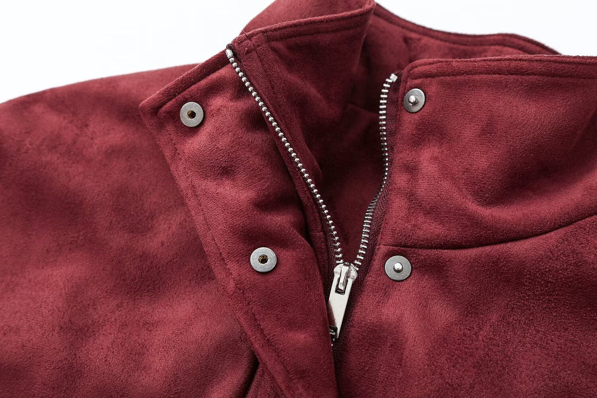 Women's with belt Anti suede leather effect jacket Coat