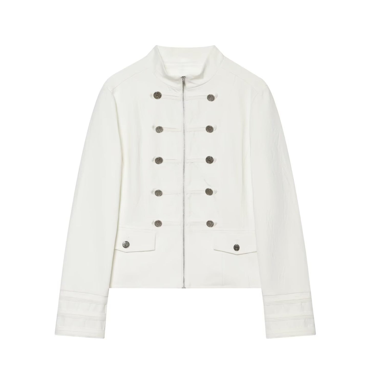 Women's standing collar breasted decorative Blazer Coat