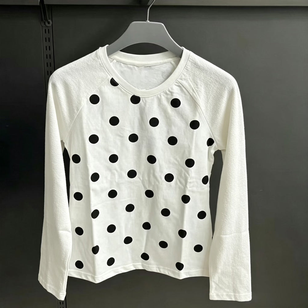 Women's new polka-dot long-sleeved O-neck T-shirt