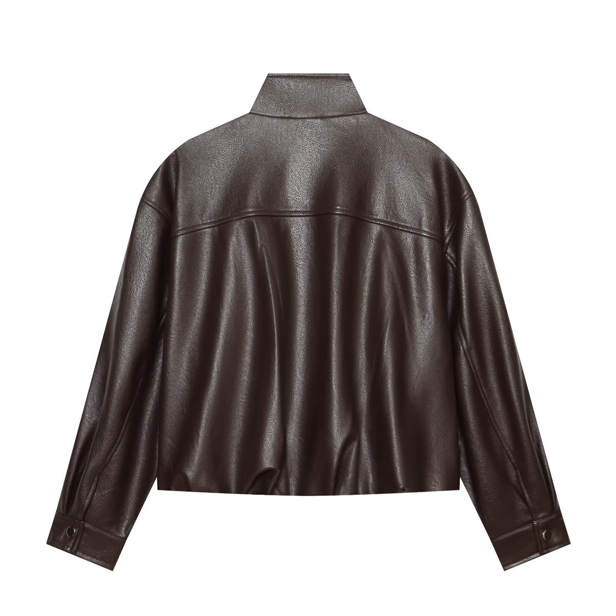 Women's leather effect standing collar pilot jacket Coat