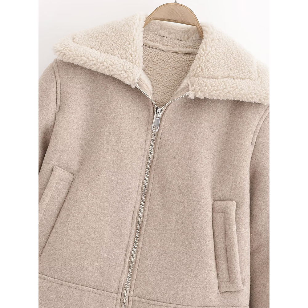 Women's casual short fur Leather jacket Coat