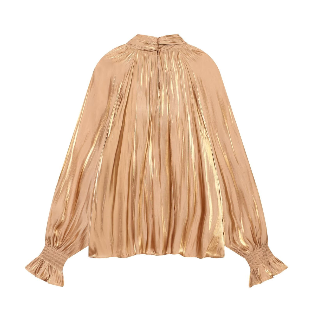 Women's bow decoration stand collar satin textured shirt