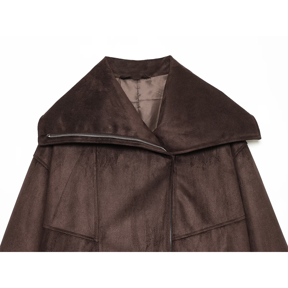 Women's suede textured large collar pilot jacket Coat