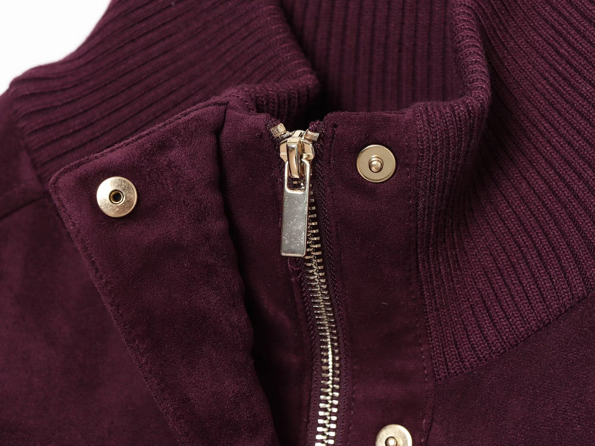 Women's Anti suede effect short stand collar Coat