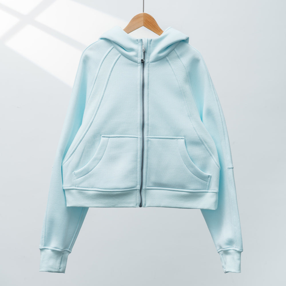 LU women's new zipper plus velvet loose short hooded coat