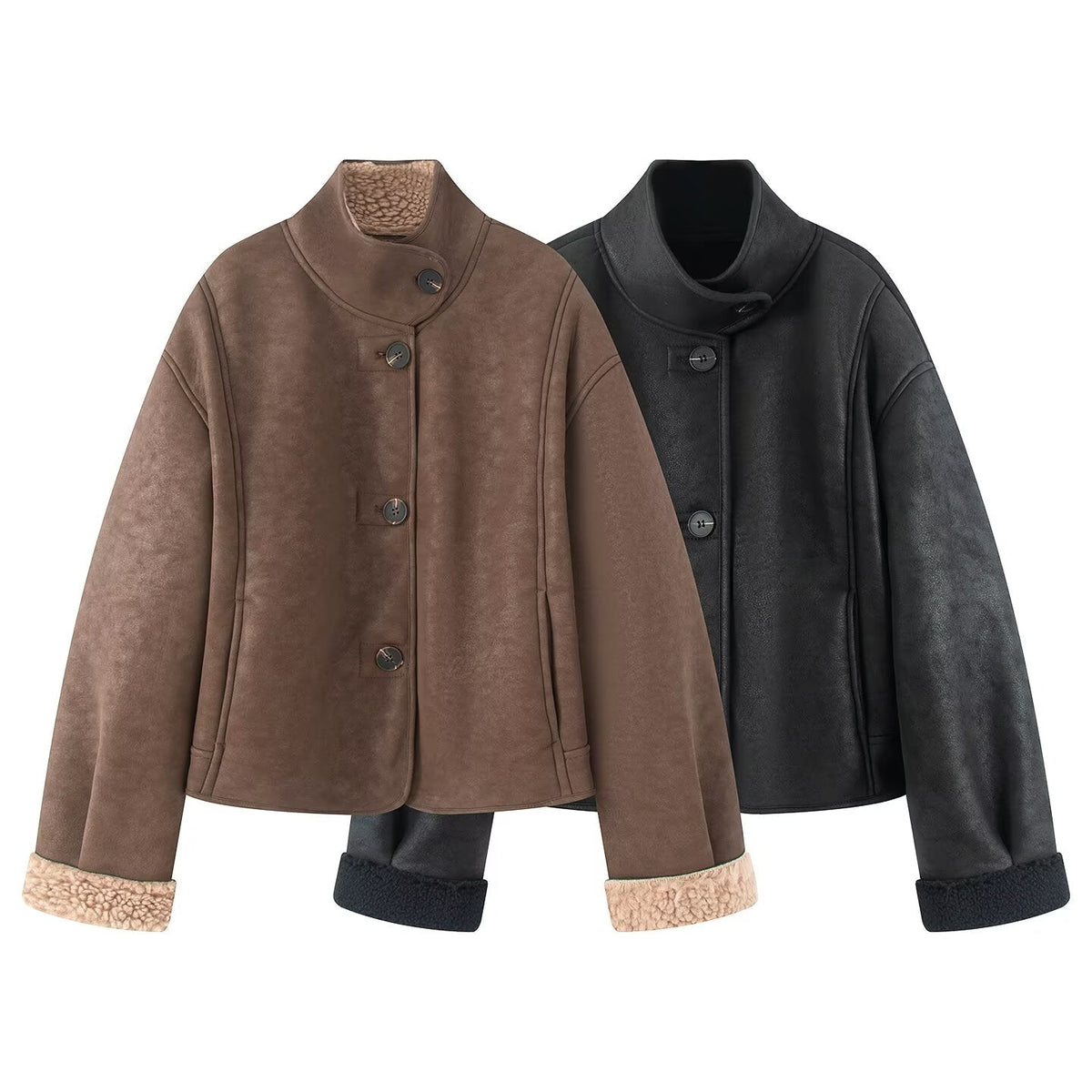 Women's casual double-sided Fur Leather jacket Coat
