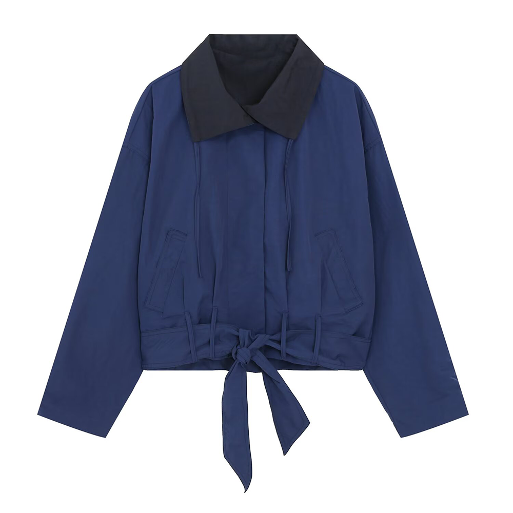Women's with belt casual short lace up Coat