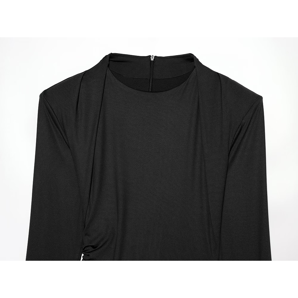 Women's with shoulder pads slim pleated MIDI dress