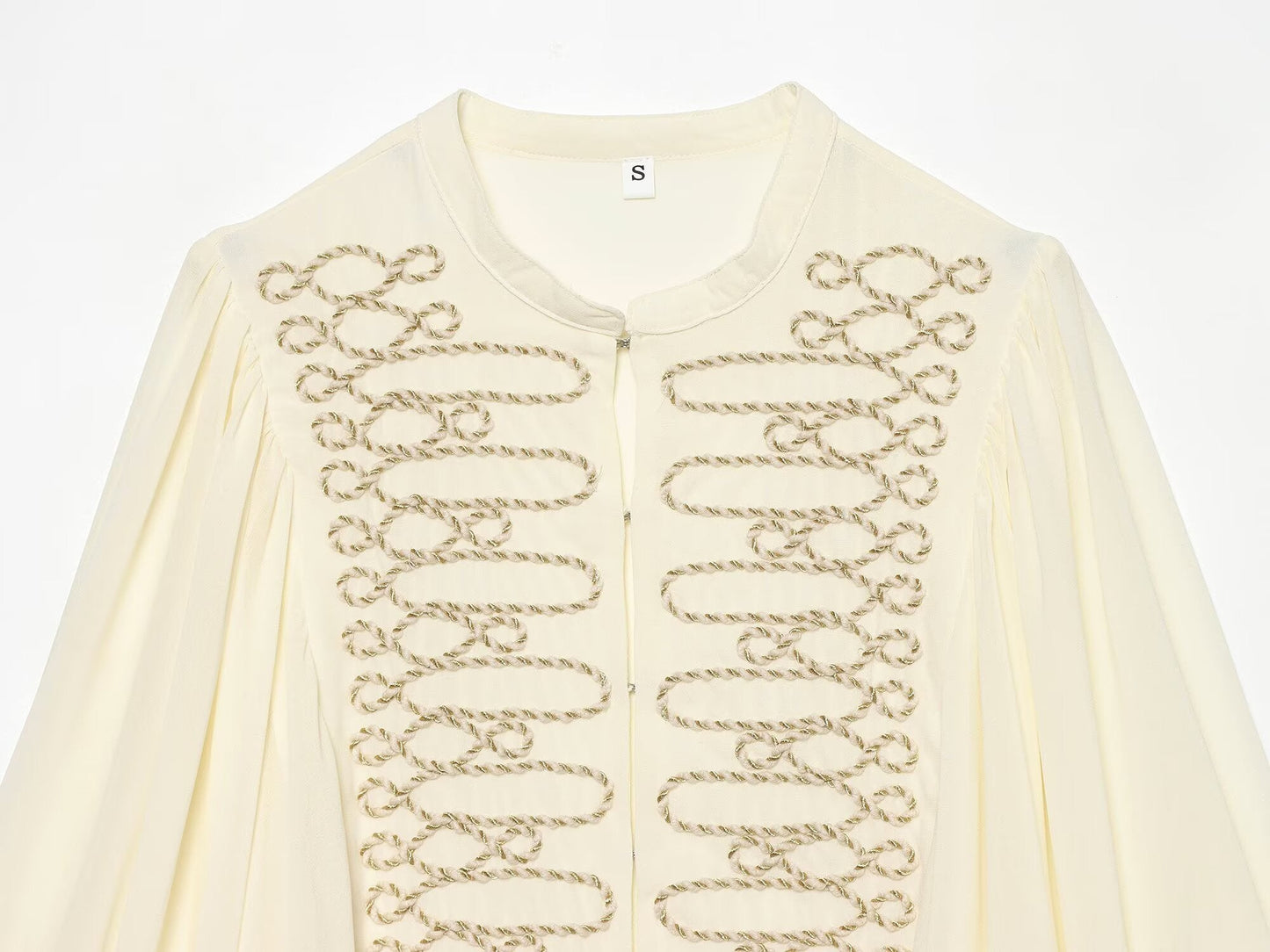 Women's long sleeved O Neck rope Knot button shirt