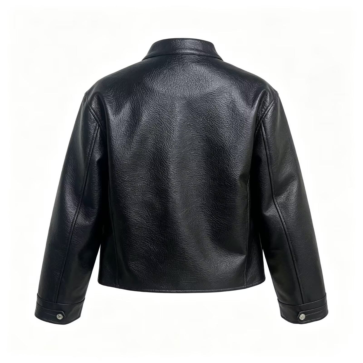 Women's button decoration short Faux Leather jacket Coat