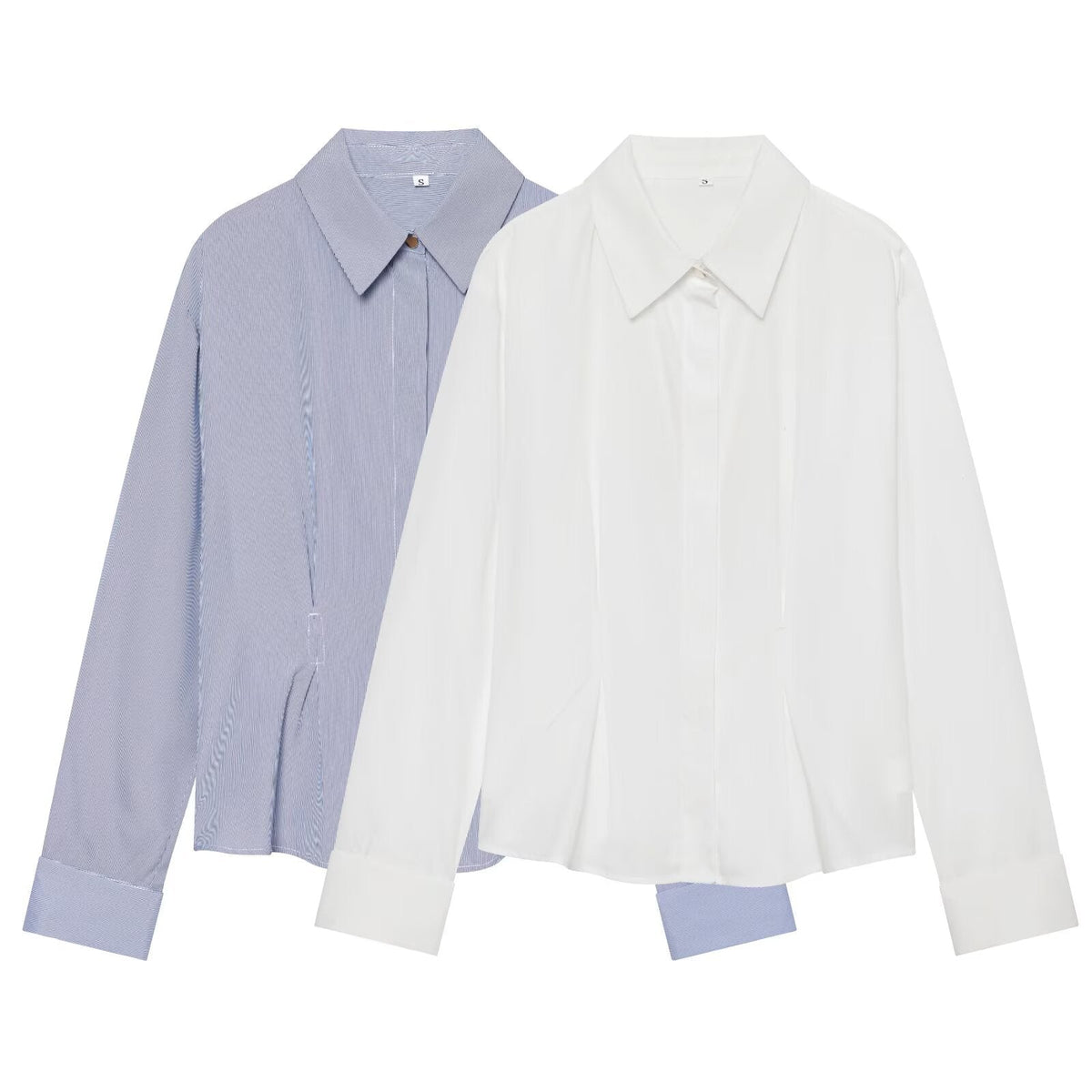 Women's pleated rolled edge sleeve lapel shirt