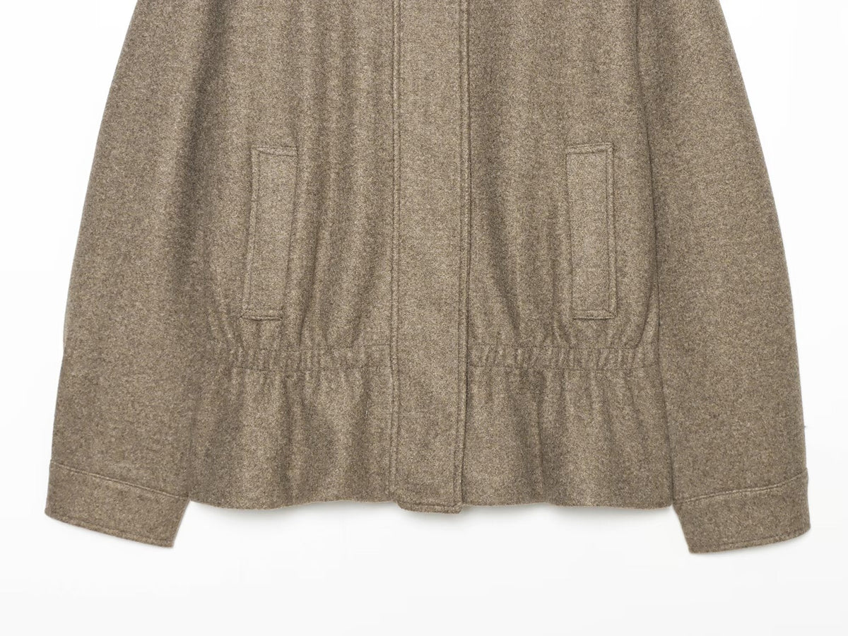 Women's soft textured stand collar pleated Coat